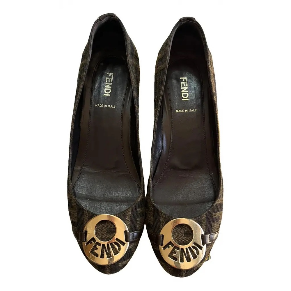 Fendi Zucca Print with big metal FF logo wedge size 36 1/2 / 6 1/2 with flaws
